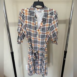 New York & Company Multicolor Plaid Dress with tie waist